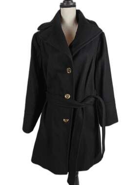 Michael Kors Women's Black Wool Blend Belted Hooded Oversized Winter Coat